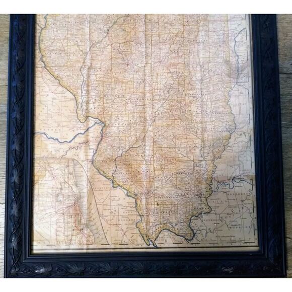 1878 Rand McNally 8th Annual Illinois Railroad & Warehouse Framed Fold Out Map - Picture 3 of 6